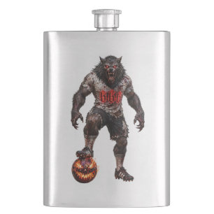Werwolf-Fußballspieler-Halloween-Horror-Kunst Flachmann