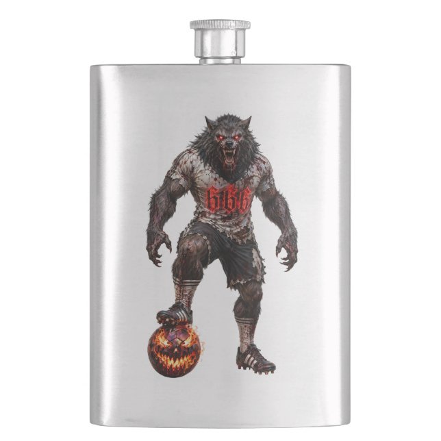 Werwolf-Fußballspieler-Halloween-Horror-Kunst Flachmann (Vorderseite)