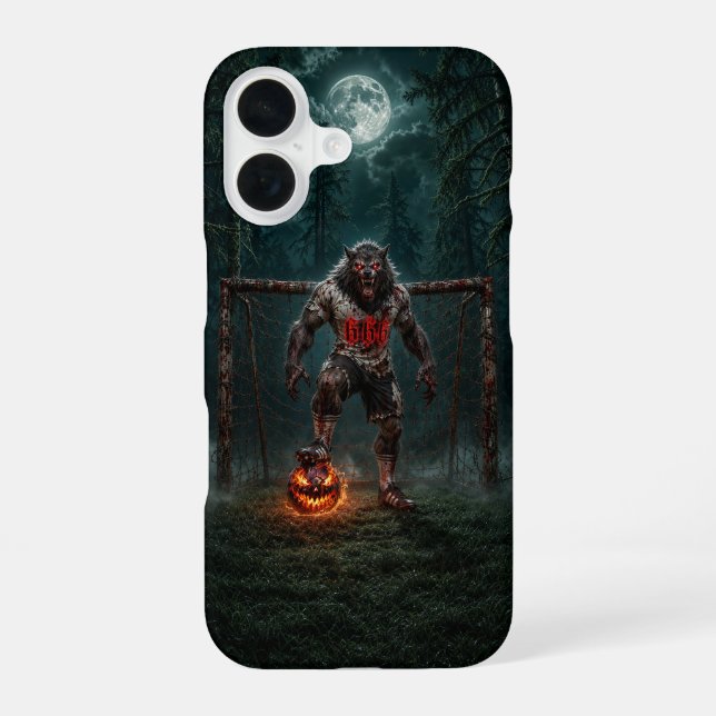Werwolf-Fußballspieler-Halloween-Horror-Kunst iPhone 16 Hülle (Rückseite)