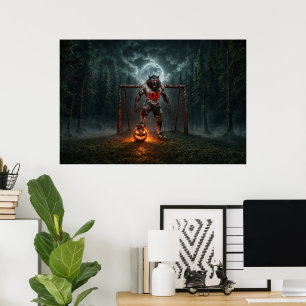 Werwolf-Fußballspieler-Halloween-Horror-Kunst Poster