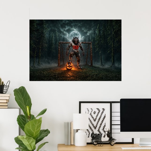 Werwolf-Fußballspieler-Halloween-Horror-Kunst Poster (Heimbüro)