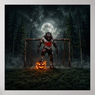 Werwolf-Fußballspieler-Halloween-Horror-Kunst Poster