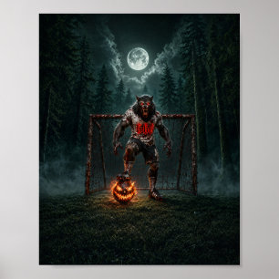 Werwolf-Fußballspieler-Halloween-Horror-Kunst Poster