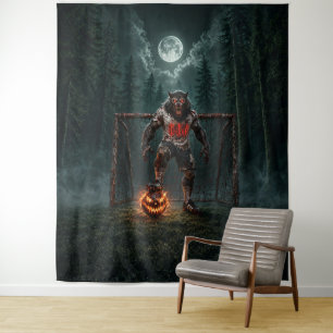Werwolf-Fußballspieler-Halloween-Horror-Kunst Wandteppich