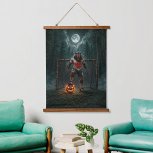 Werwolf-Fußballspieler-Halloween-Horror-Kunst Wandteppich Mit Holzrahmen