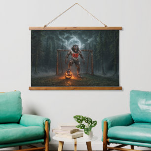 Werwolf-Fußballspieler-Halloween-Horror-Kunst Wandteppich Mit Holzrahmen