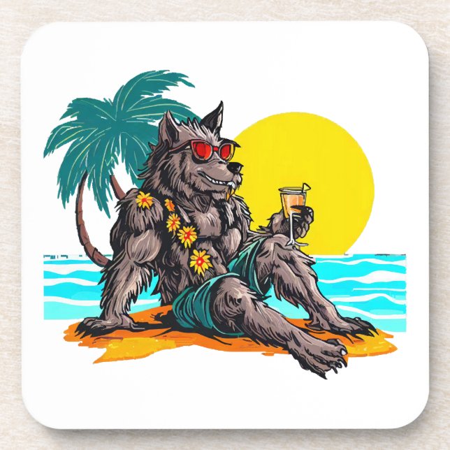 Werwolf im Urlaub Getränkeuntersetzer (Vorderseite)