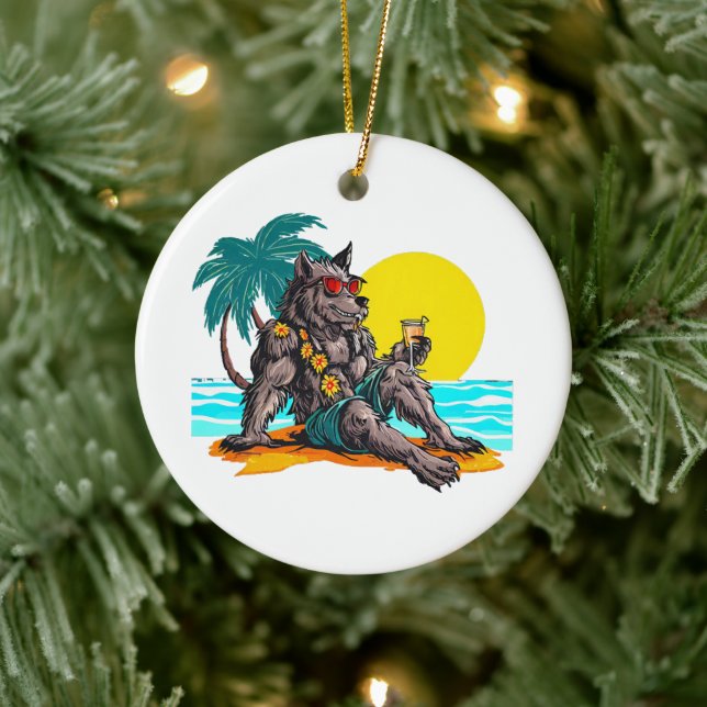 Werwolf im Urlaub Keramik Ornament (Baum)