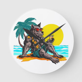 Werwolf im Urlaub Runde Wanduhr
