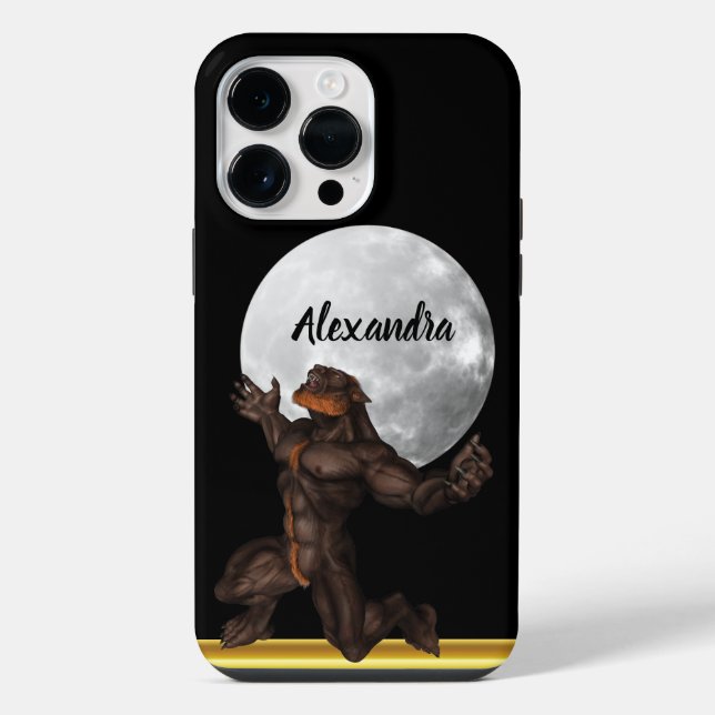 Werwolf steht vor einem Mond iPhone Hülle (Rückseite)