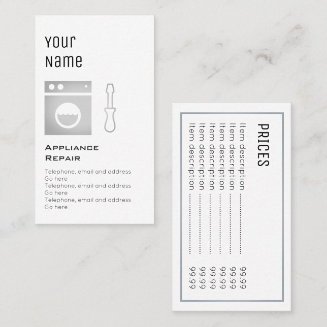 "Wesentliche" Gerätereparatur-Preis-Karten Visitenkarte (Vorne/Hinten)