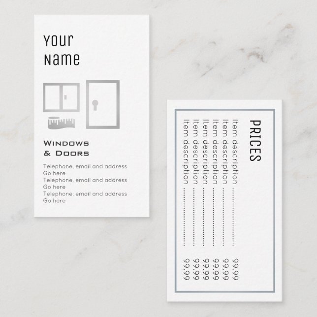 "Wesentliche" Windows- und Tür-Preis-Karten Visitenkarte (Vorne/Hinten)