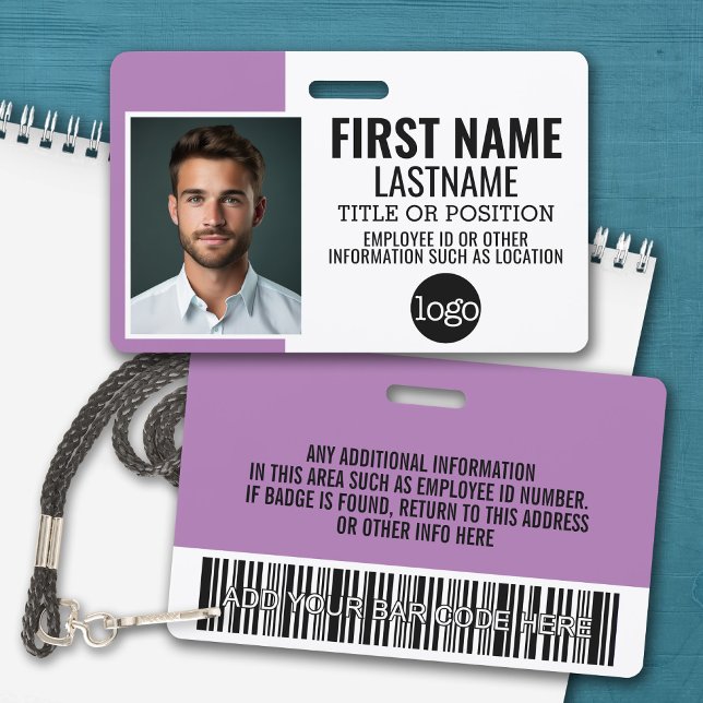 Wesentliches Mitarbeiter-ID-Foto, Bar-Code, Logo,  Ausweis (Personalized Name Badge with Photo and Company Logo)