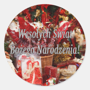 Wesołych Świąt ...! Frohe Weihnachten im Polnische Runder Aufkleber