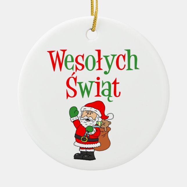 Wesolych Swiat Polnische Weihnachtsfeier Keramik O Keramik Ornament (Vorne)