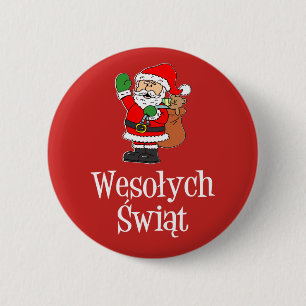 Wesolych Swiat Polnischer WeihnachtsWeihnachtsmann Button