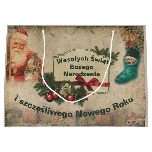 Wesołych świąt Polnischer WeihnachtsWeihnachtsmann Große Geschenktüte (Vorderseite)