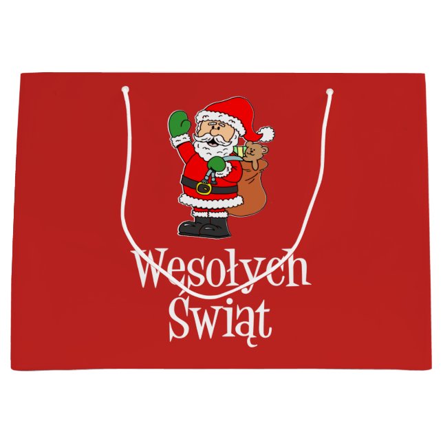 Wesolych Swiat Santa Polnisch Frohe Weihnachten Große Geschenktüte (Vorderseite)