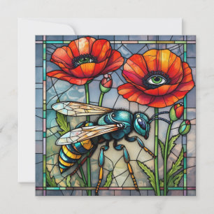 Wespe Hornisse Biene Bleiglas Mohn Blume Insekt  Karte