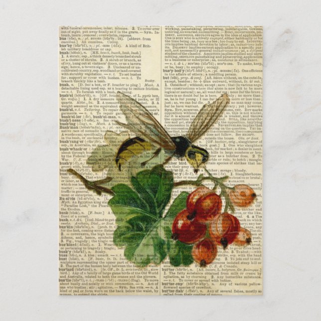 Wespenfloralkunst auf der Vintagen Wörterbuchseite Postkarte (Vorderseite)
