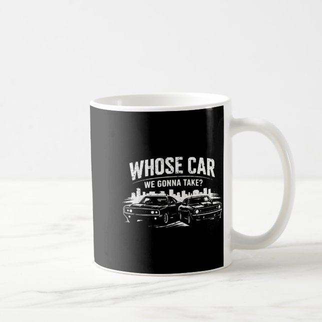 Wessen Auto wird Funny Car Grafik nehmen - Herren Kaffeetasse (Rechts)