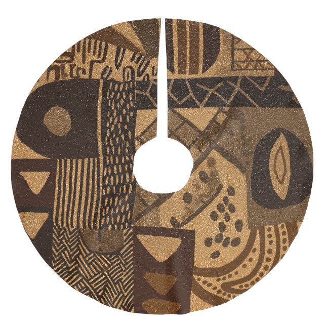 West African design elements in neutral colors Polyester Weihnachtsbaumdecke (Vorderseite)