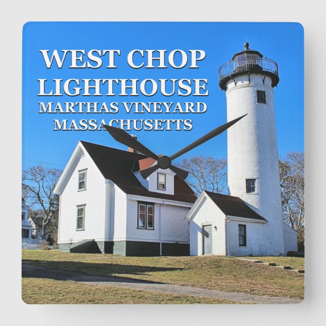 West Chop Lighthouse, Marthas Vineyard MA Clock Quadratische Wanduhr (Vorderseite)