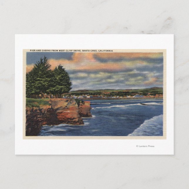 West Cliff Drive View Pier and Casino Postkarte (Vorderseite)