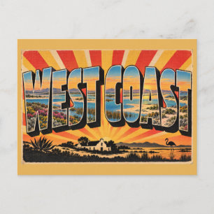 West Coast Lagoon Fynbos Flamingo Vintage Reise Postkarte