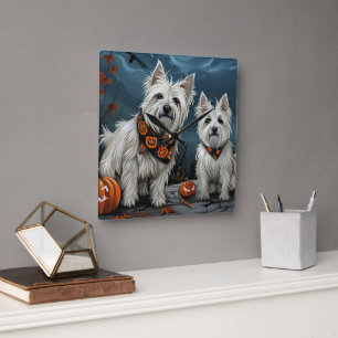 West Highland Halloween Gruselig Quadratische Wanduhr