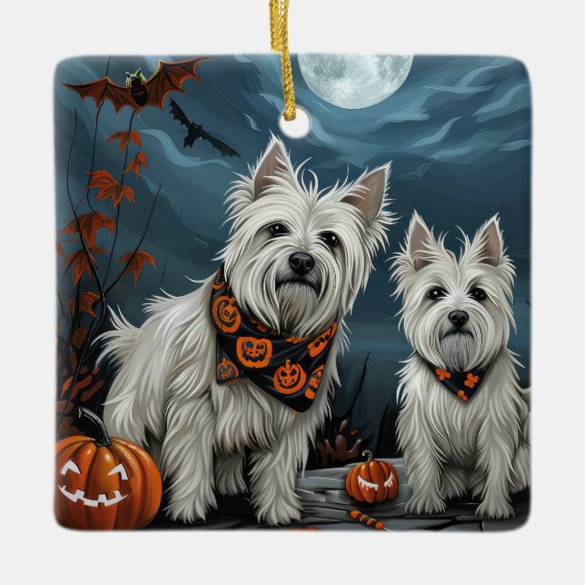 West Highland Halloween Spooky Keramikornament (Vorderseite)