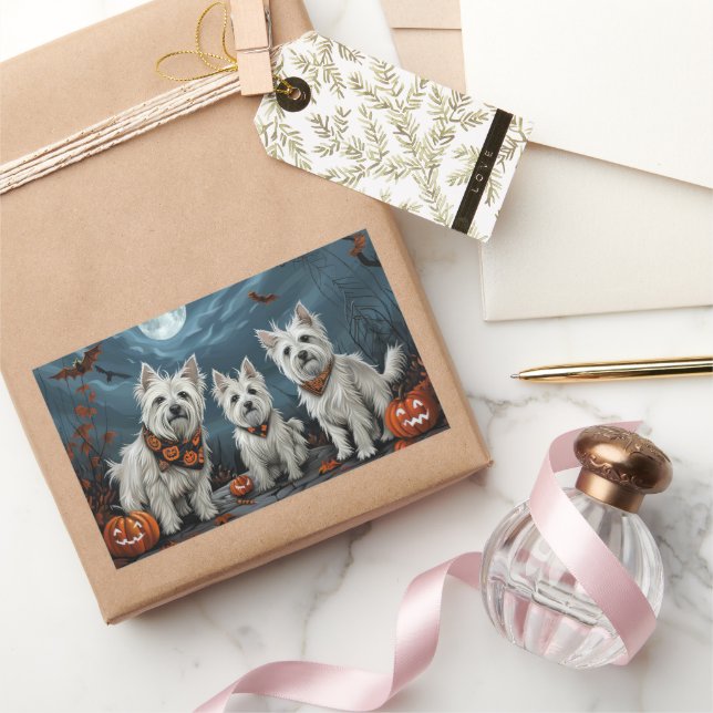 West Highland Halloween Spooky Rechteckiger Aufkleber (Schenken)