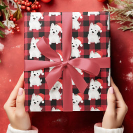 West Highland Hund mit Weihnachtsmannmütze Buffalo Geschenkpapier