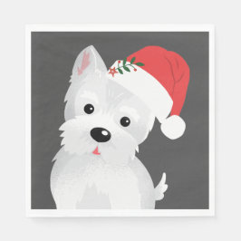 West Highland Hund mit Weihnachtsmannmütze Serviette