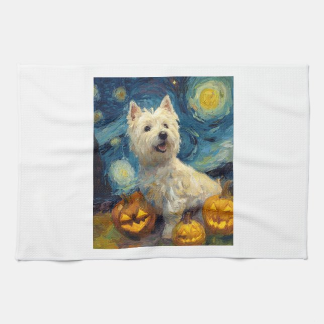 West Highland Terrier Cute Dog Halloween Jack O La Geschirrtuch (Horizontal)
