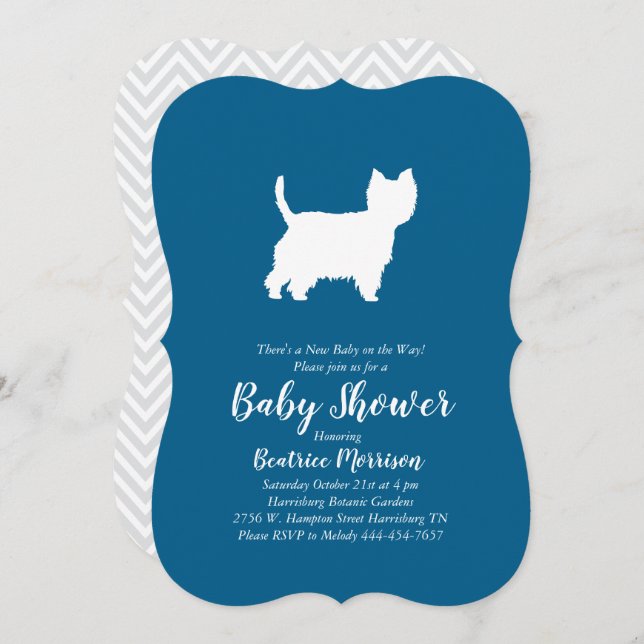 West Highland Terrier Dog Baby Shower Blue Boy Einladung (Vorne/Hinten)