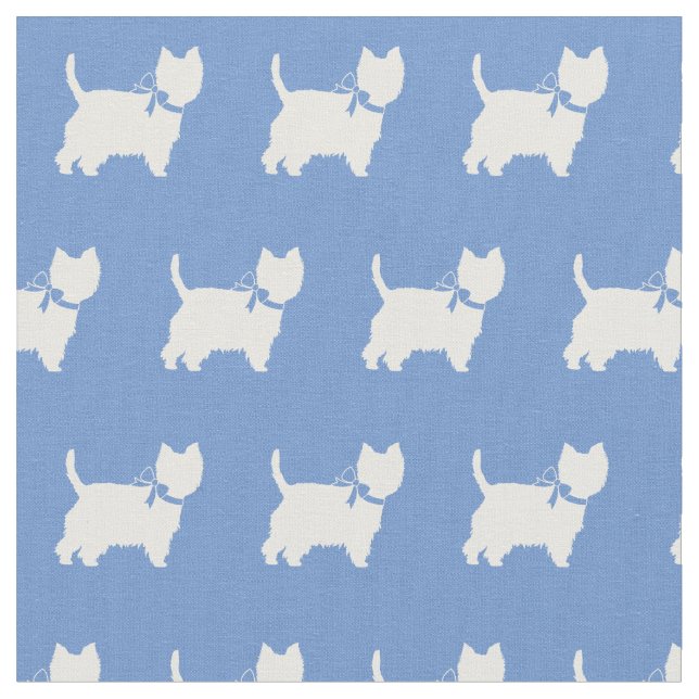 West Highland Terrier Dog Silhouette Light Blue Stoff (Nahaufnahme)