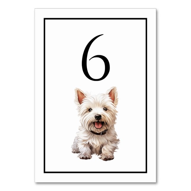 West Highland Terrier Hund Wasserfarbe Tischnummer (Vorderseite)