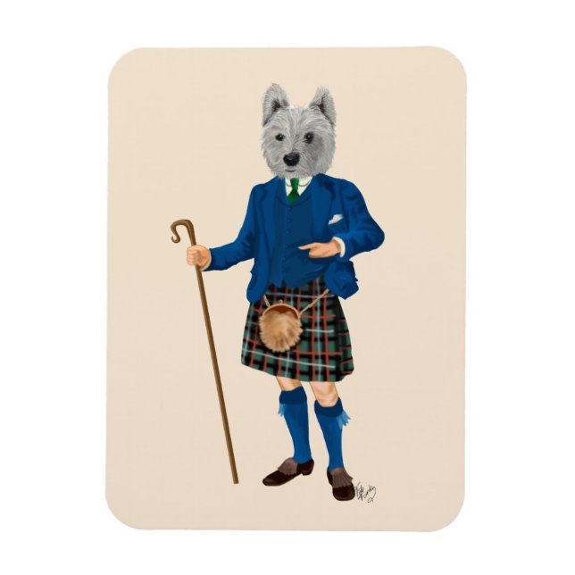 West Highland Terrier in Kilt 2 Magnet (Vertikal)
