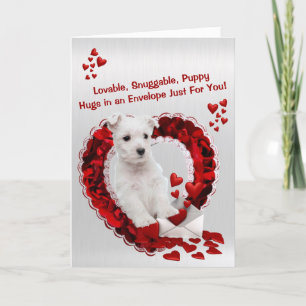 West Highland Terrier Lovable Snuggable Puppy Hugs Feiertagskarte