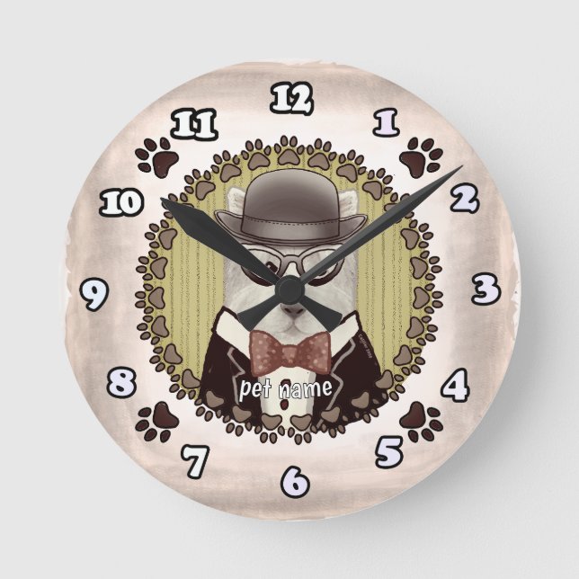 West Highland Terrier mit Brille Uhr (Vorderseite)