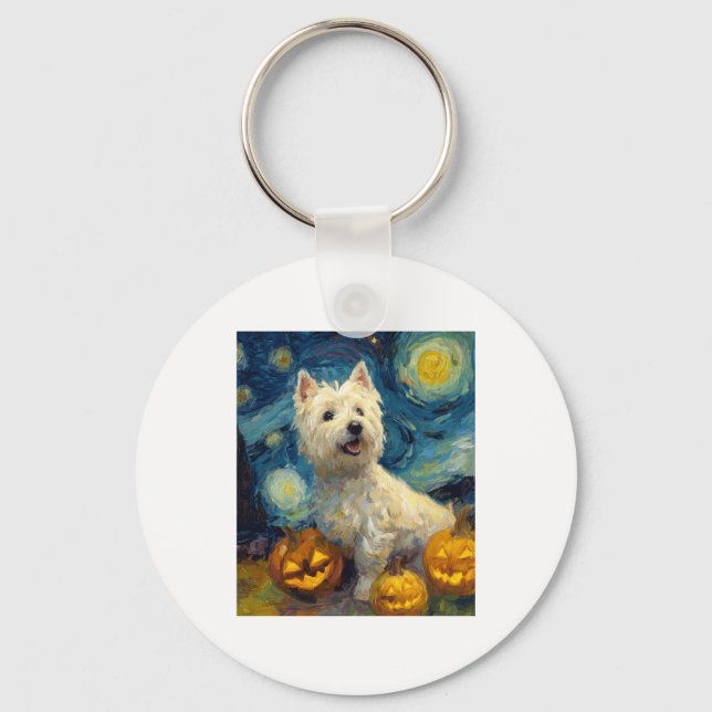 West Highland Terrier Niedlich Hund Halloween Jack Schlüsselanhänger (Vorderseite)