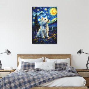 West Highland Terrier Sternennacht-Ölgemälde – Leinwanddruck