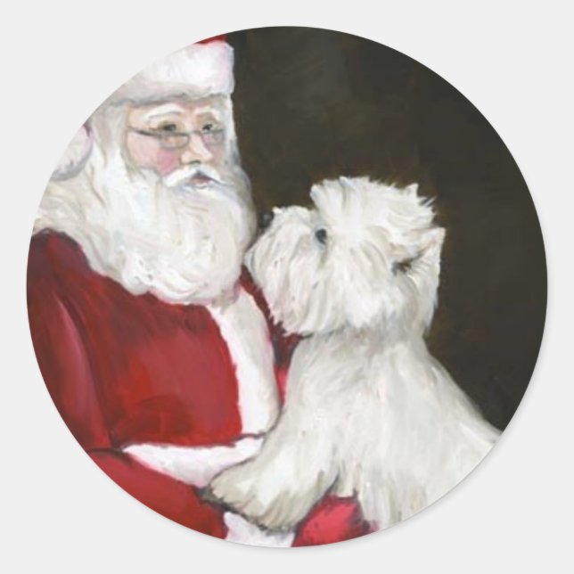 West Highland Terrier und Santa Dog Art Stickers (Vorderseite)