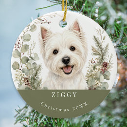 West Highland Terrier Westie Hund Bild Weihnachten Keramik Ornament