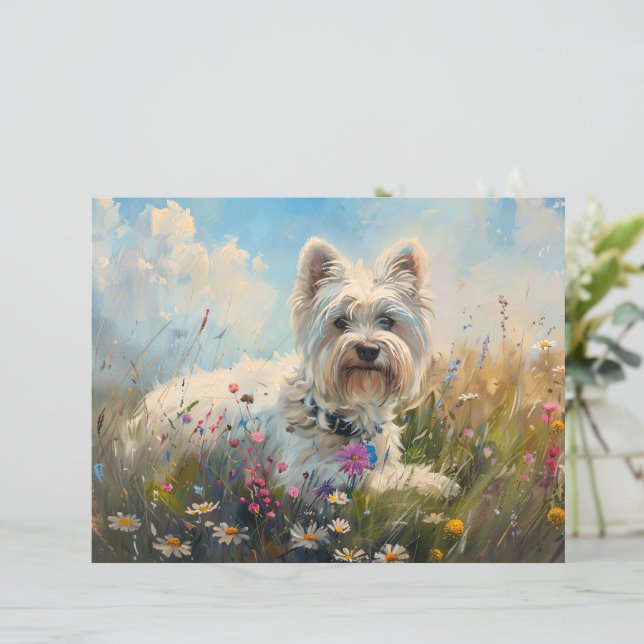 West Highland Terrier Wildblumen Scrapbook Paper (Stehend Vorderseite)