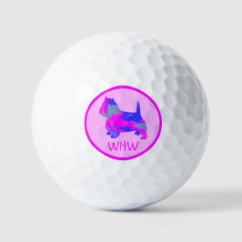 West Highland Westie Pink Dog Silhouette Mono Golfball