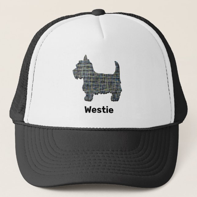 West Highland Westie Terrier Dog Silhouette Grid Truckerkappe (Vorderseite)