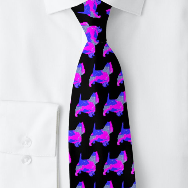 West Highland Westie Terrier Pink Silhouette Black Krawatte (West Highland White Terrier / Westie dog silhouette pattern on black tie)