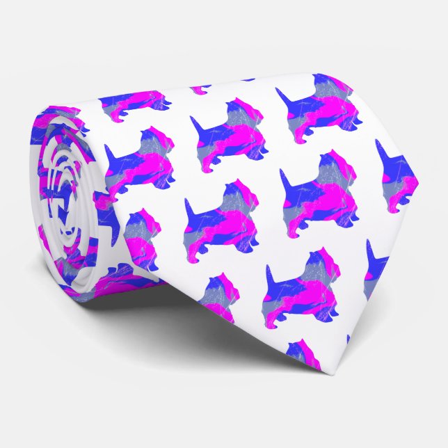 West Highland Westie Terrier Pink Silhouette White Krawatte (Gerollt)